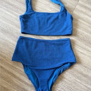 Blue Textured Bikini Set